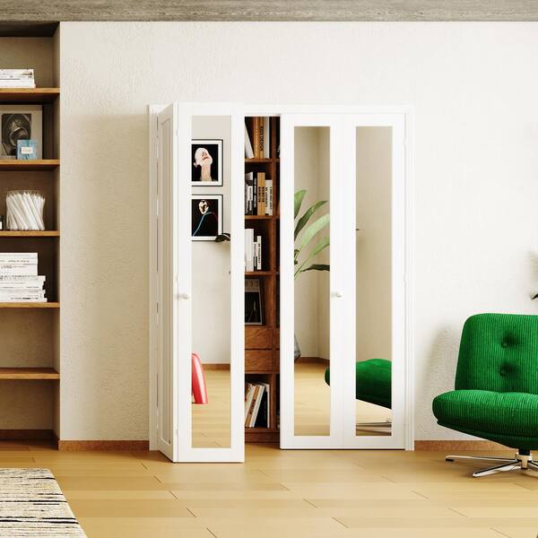 TENONER 30 in. x 80 in. Full Lite White Mirrored Glass Solid Core