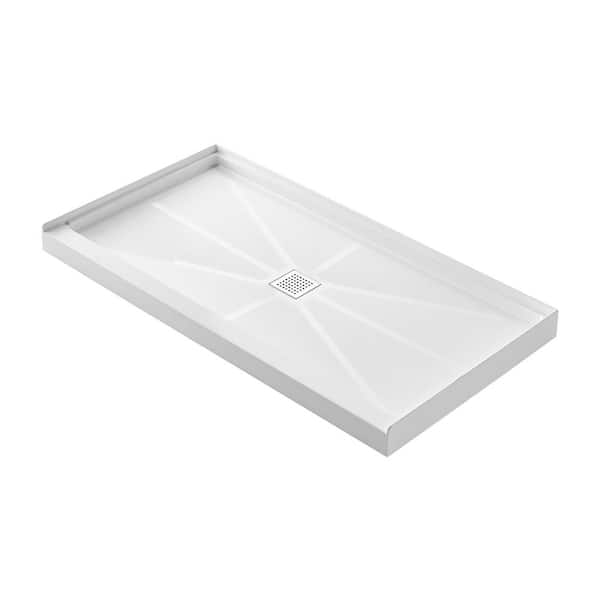 RAINLEX 60 in. L x 34 in. W Alcove Shower Pan Base with Center Drain