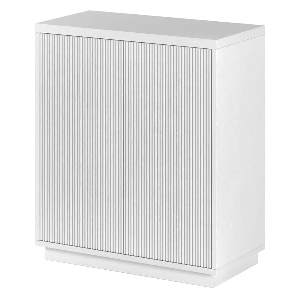 White Ridged Modern Adjustable Shelving Accent Cabinet