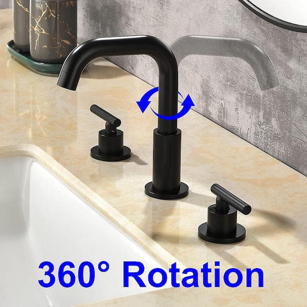 Aurora Decor Lilac 8 In Widespread 2 Handle Mid Arc Bathroom Faucet With Valve And Cupc Water Supply Lines Matte Black Ad 1514b - How To Paint Bathroom Faucets Matte Black