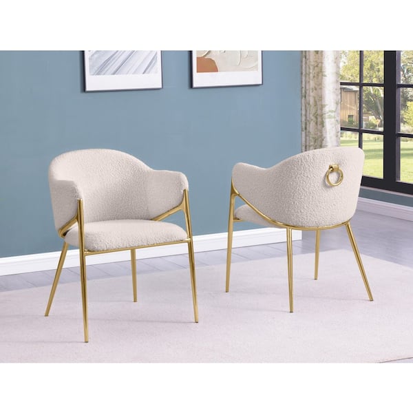 Best Quality Furniture Von Cream Boucle Fabric Side Chair (Set of 2) With Gold Chrome Legs