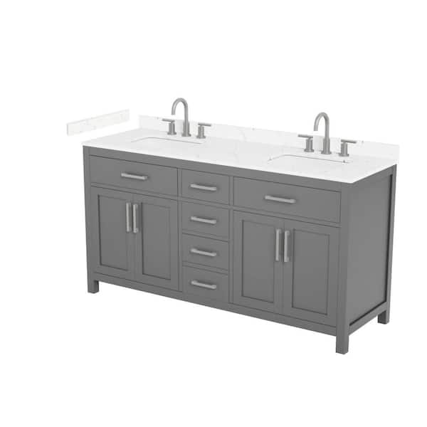 Beckett 66 in. Double Freestanding Dark Gray Bath Vanity with Carrara Cultured Marble Top