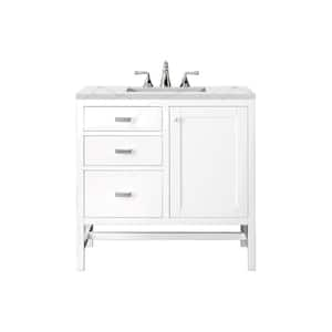 Addison 36 in. W x 23.5 in. D x 35.5 in. H Bathroom Vanity in Glossy White with Ethereal Noctis Quartz Top