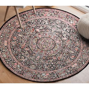 Black Hand Knotted Wool Traditional Finely Woven Indo Tabriz Rug, 8'4 X 8'4 Area Rug, 8 Round