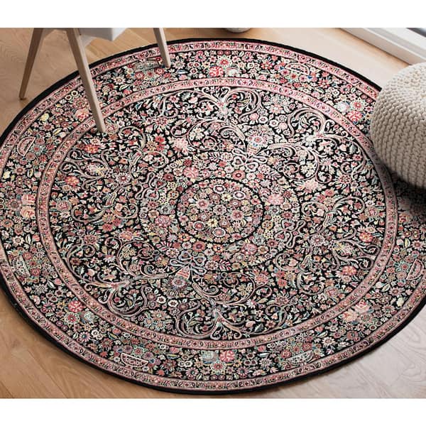 EORC Black Hand Knotted Wool Traditional Finely Woven Indo Tabriz Rug, 8'4 X 8'4 Area Rug, 8 Round