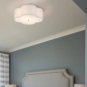 17 in. 2-Lights White Linen Flush Mount with Acrylic diffuser