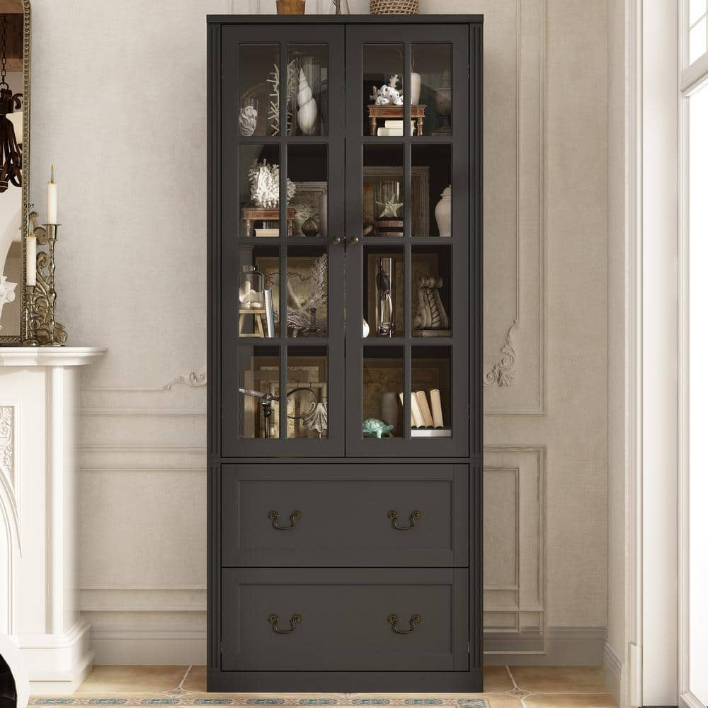 FUFU&GAGA Black Wooden 31.5 in. W Buffet Pantry Cabinet Kitchen Cabinet ...