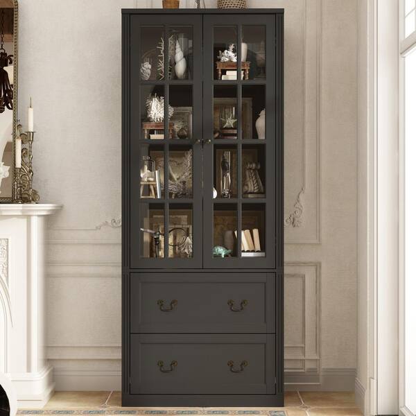 FUFU&GAGA Black Wooden 31.5 In. W Buffet Pantry Cabinet Kitchen Cabinet ...