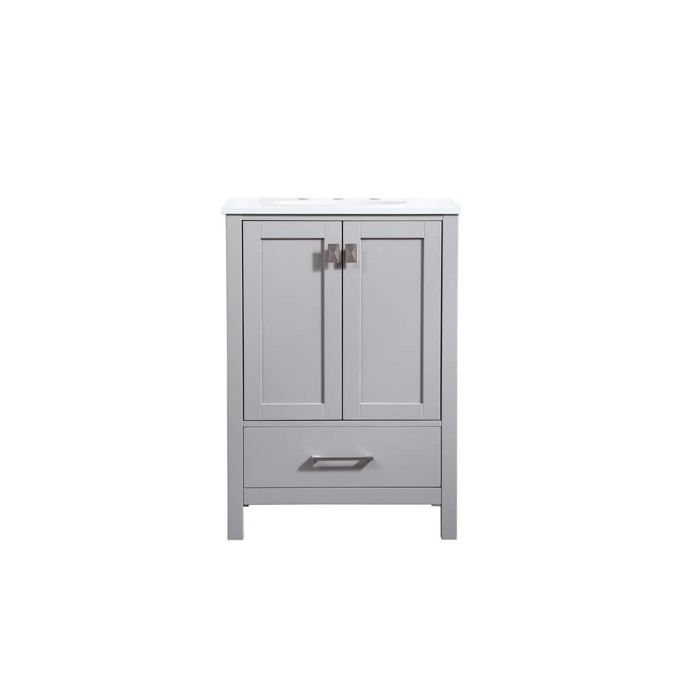 Timeless Home 24 in. W Single Bath Vanity in Grey with Quartz Vanity Top in Calacatta with White Basin