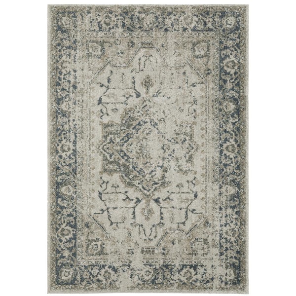 AVERLEY HOME Apex Beige Doormat 3 ft. x 5 ft. Distressed Oriental Medallion Polyester Indoor Area Rug