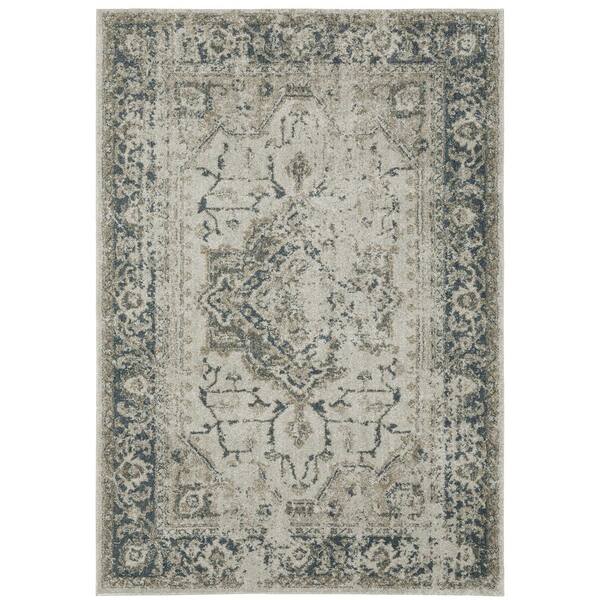 AVERLEY HOME Apex Beige/Blue 7 ft. x 10 ft. Distressed Oriental Medallion Polyester Indoor Area Rug