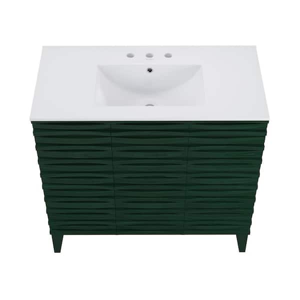 Cascade 36 in. Freestanding Bath Vanity in Green Oak with White Ceramic 3-Hole Widespread Sink Top