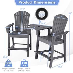 Gray HDPE Adirondack Chair with Middle Connecting Tray (Set of 2)