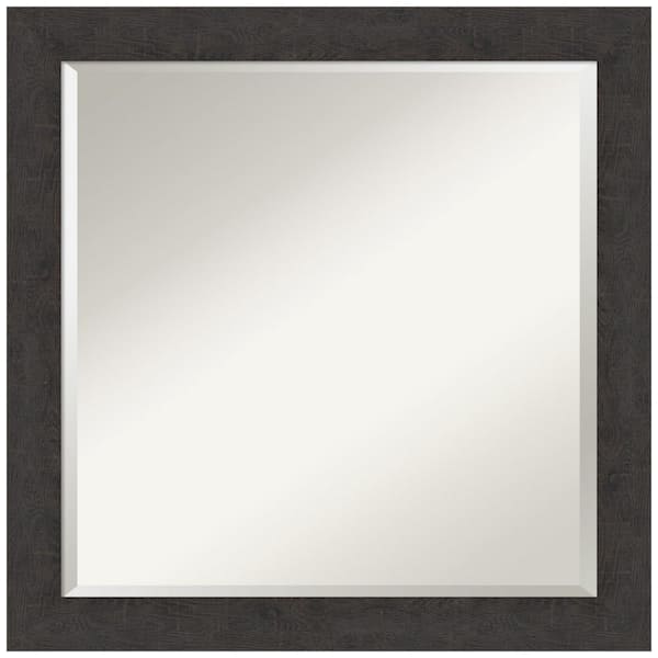 Amanti Art Medium Square Distressed Brown/Tan Beveled Glass Modern Mirror (23.25 in. H x 23.25 in. W)