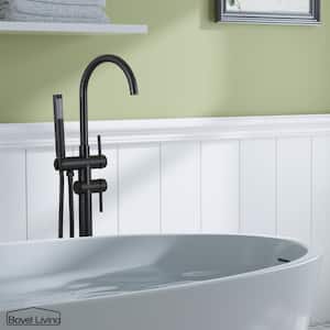Freestanding Single Handle Bathtub Faucet Filler with Handshower for Bathroom Floor Mounted in Matte Black