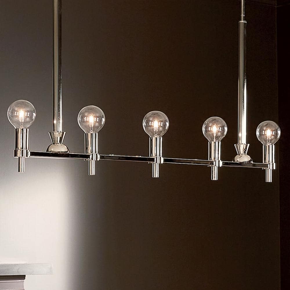 Torvee Nickel Textured 5-Light Linear Chandelier with Geometric Design