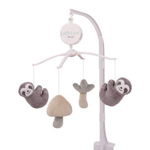 Sloth Let's Hang Out Grey and White Musical Mobile with Sloths, Mushrooms and Trees