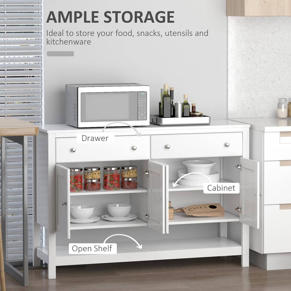 White Modern Sideboard Buffet Cabinet with Adjustable Shelves