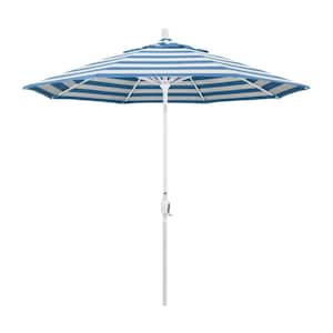 9 ft. Matted White Aluminum Push Button Tilt Crank Lift Market Patio Umbrella in Cabana Regatta Sunbrella