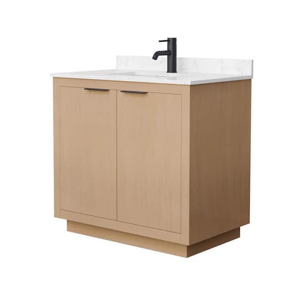Wyndham Collection Maroni 36 in. W x 22 in. D x 33.75 in. H Single Sink Bath Vanity in Light Straw with Carrara Cultured Marble Top