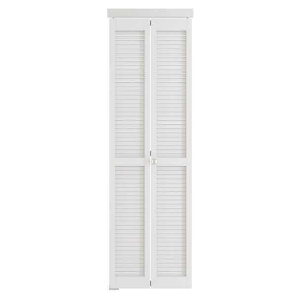 28 in. x 80 in. Louver Solid Core Wood, MDF, White PVC Covering, Bi-fold Door for Closet, Complete Set with Hardware
