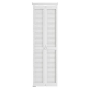 32 in. x 80 in. Louver Solid Core Wood, MDF, White PVC Covering, Bi-fold Door for Closet, Complete Set with Hardware