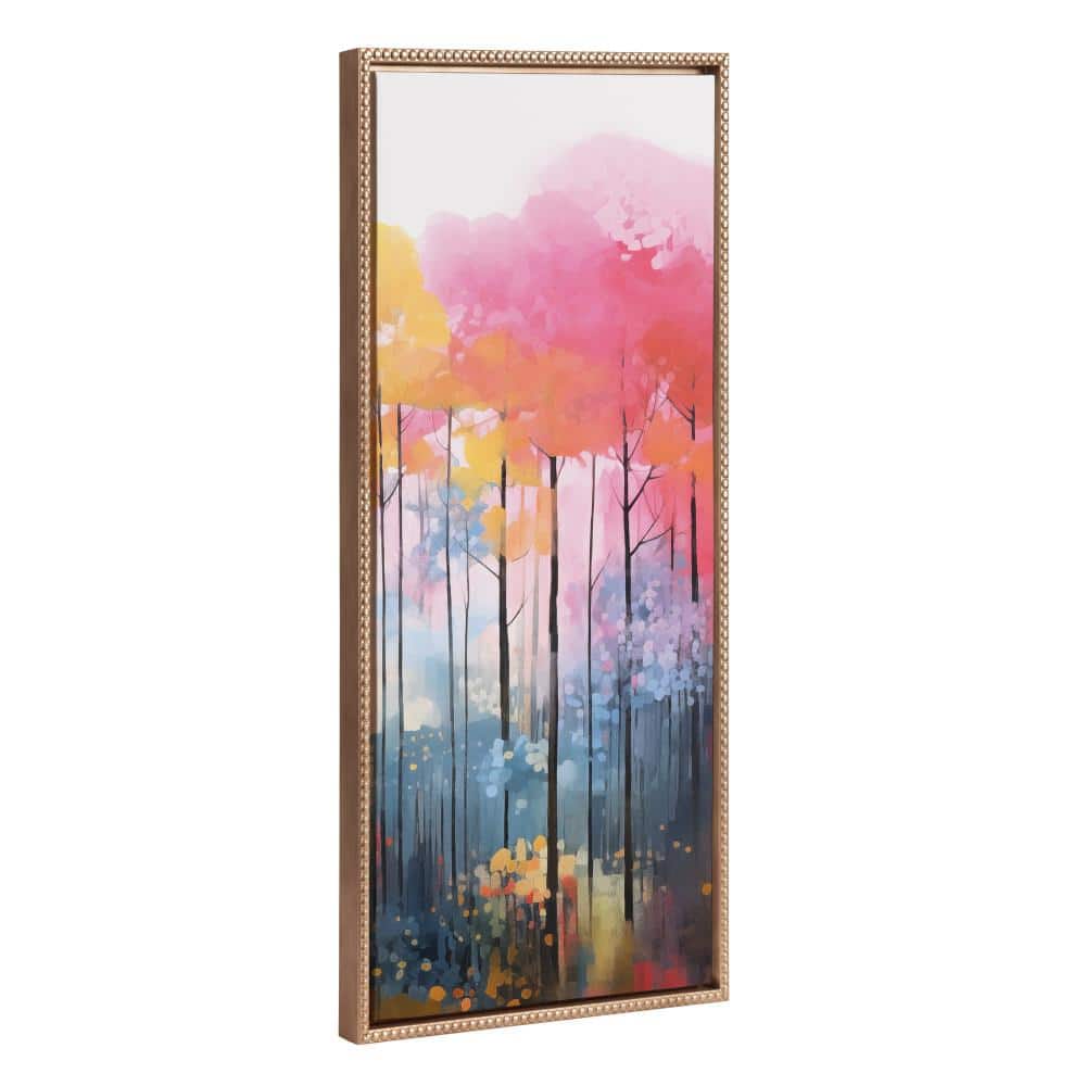 Gold Beaded Frame Colorful Forest Landscape Canvas Print, 18x40