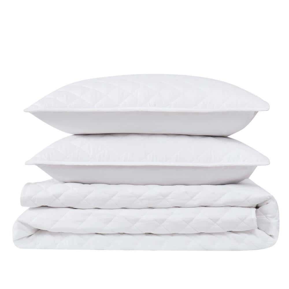 White Full Cotton Quilted Quilt Set