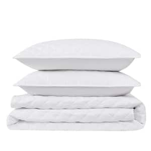 3-Piece White Solid Cotton Percale Full/Queen Quilt Set