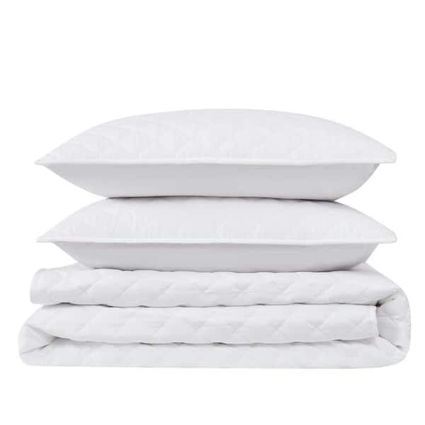 CANNON 3-Piece White Solid Cotton Percale King Quilt Set