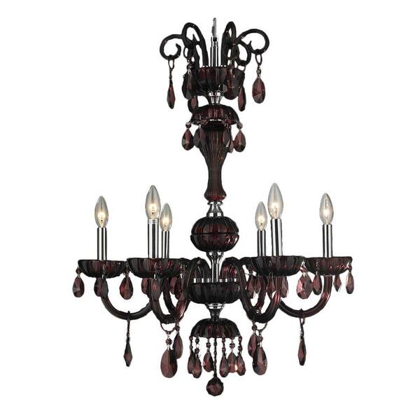 Worldwide Lighting Carnivale Collection 6-Light Polished Chrome Chandelier with Cranberry Red Crystal