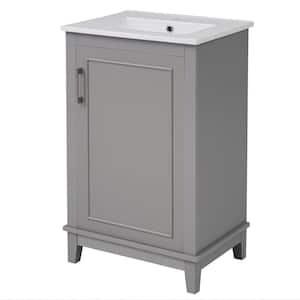 20 in. W x 15.5 in. D x 33.3 in. H Single Sink Freestanding Bath Vanity in Gray with White Ceramic Top