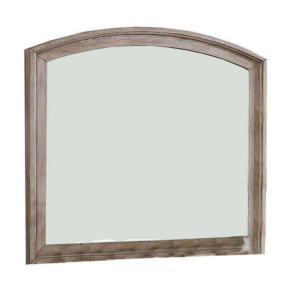 Benjara 42.12 in. x 36.5 in. Modern Arch Wooden Framed Gray Standing Mirror with Curved Top and Weathered Look
