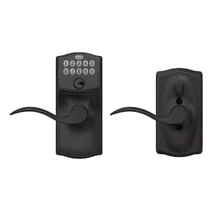 Camelot Matte Black Electronic Keypad Door Lock with Accent Handle and Flex Lock