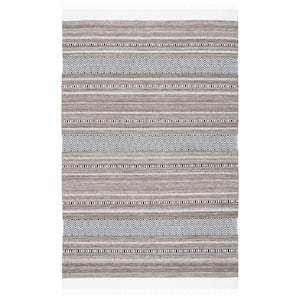 Striped Kilim Black Ivory 8 ft. x 10 ft. Border Striped Area Rug