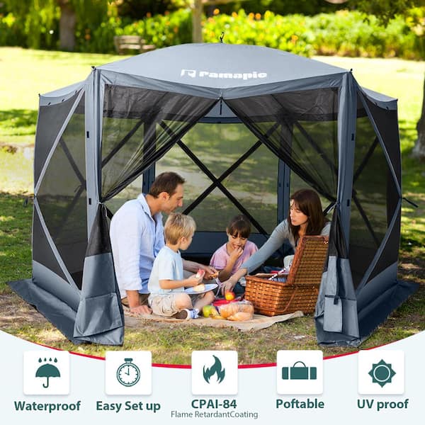 PamaPic 12 ft. x 12 ft. Outdoor Gray Portable 6 Sided Pop-Up