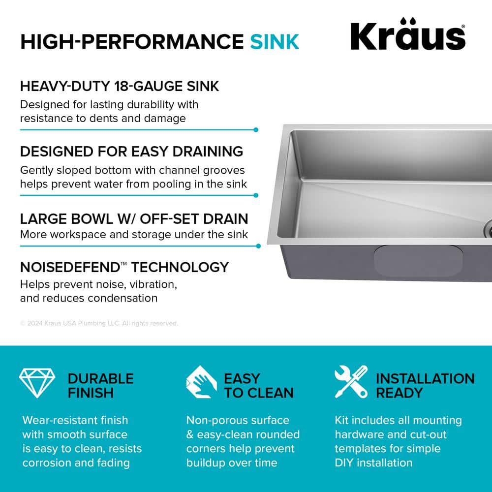 Kraus 32.5" Stainless Steel Single Bowl Drop-In Kitchen Sink
