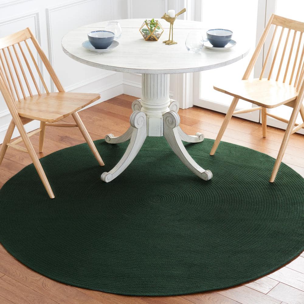 Dark Green 5' Round Braided Synthetic Area Rug