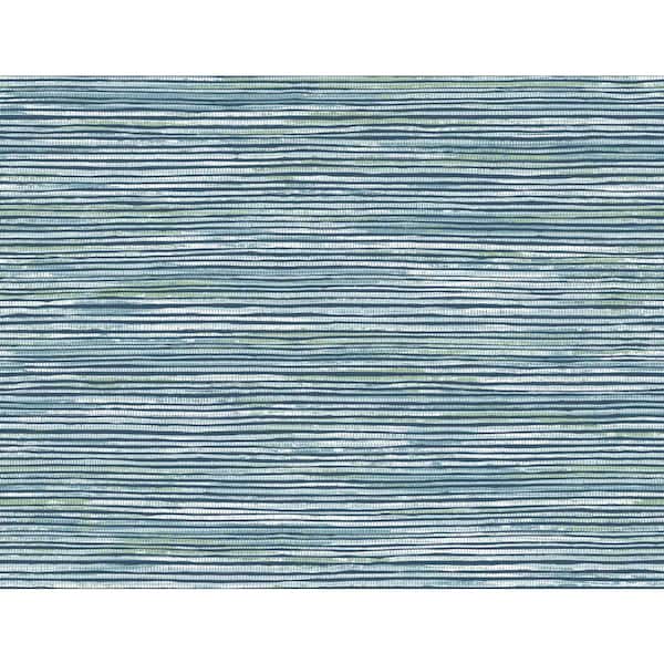 LILLIAN AUGUST Luxe Retreat 27 in. x 27 ft. Midnight Blue and Spearmint Osprey Faux Grasscloth Unpasted Wallpaper