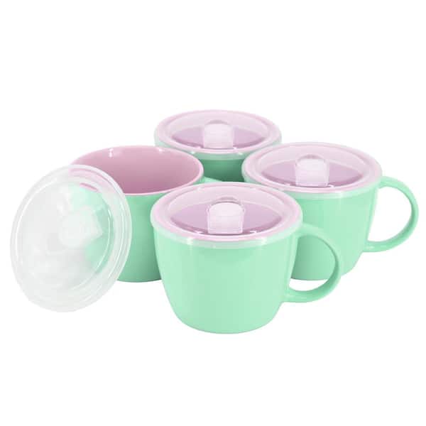 Gibson Home On The Go 25 fl. oz. Mint Green Stoneware Soup Bowl Cup Set of 4 with Lid