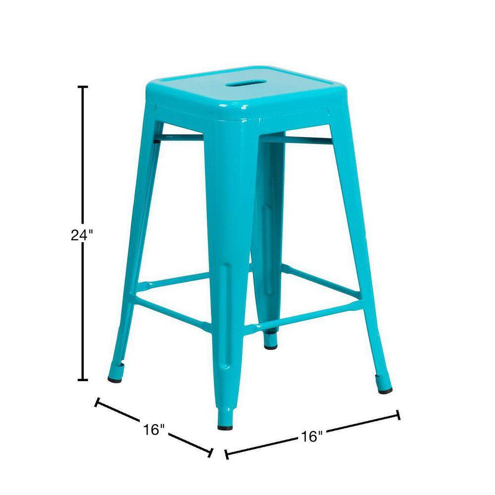 Crystal Teal-Blue 24" Stackable Metal Indoor-Outdoor Counter Stool