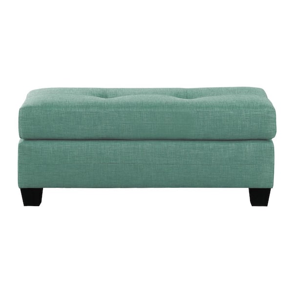 EVERGLADE HOME Charley Teal Textured Fabric Upholstery Ottoman
