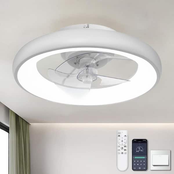 ARISKEEN 20 in. Indoor Ceiling Fan with Light Remote and APP Control, 6 Wind Speeds Smart Modern Ceiling Fan for Bedroom(White)