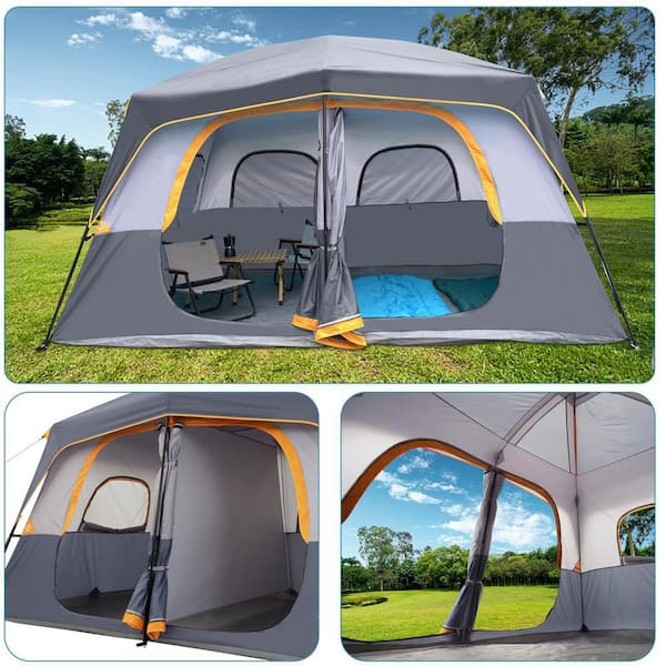 9 ft. x 12 ft. Grey Camping Tent 8 Person with Rainfly Easy Set up