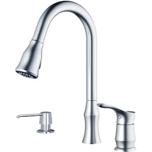 Hillwood Single Handle Pull Down Sprayer Kitchen Faucet with Matching Soap Dispenser in Stainless Steel