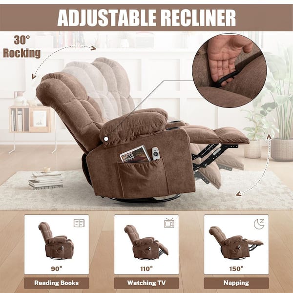 YOFE Large 22.83 in. Wide Seat Brown Fabric Manual 360° Swivel