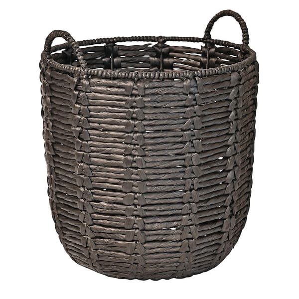 Laurel Black 16.54 in. x 19.49 in. Bohemian Wicker Handwoven Abaca Hamper Decorative Basket with Handles