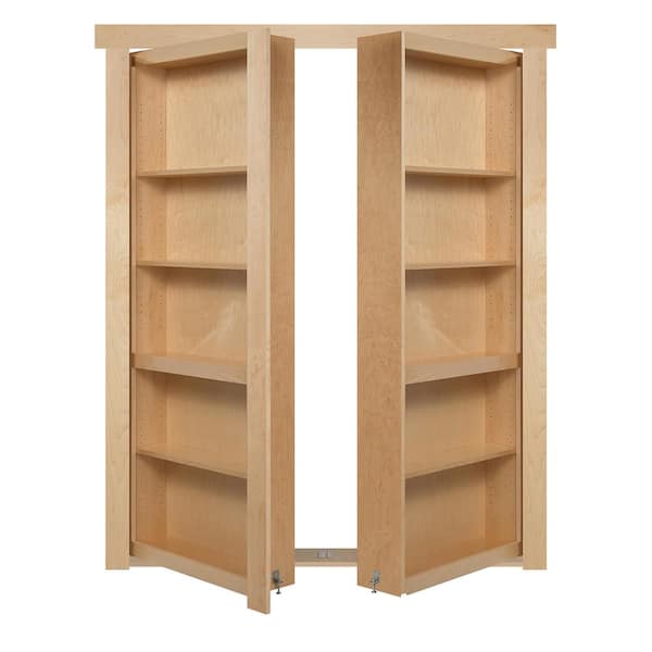 The Murphy Door 48 in. x 80 in. Flush Mount Assembled Maple Natural Stained Universal Solid Core Interior French Bookcase Door