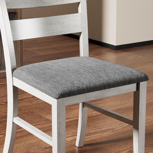 Gray Wash Upholstered Dining Chairs Set Farmhouse Wooden Kitchen Chairs (4-Piece Set) Ladder Back Dining Room Chairs