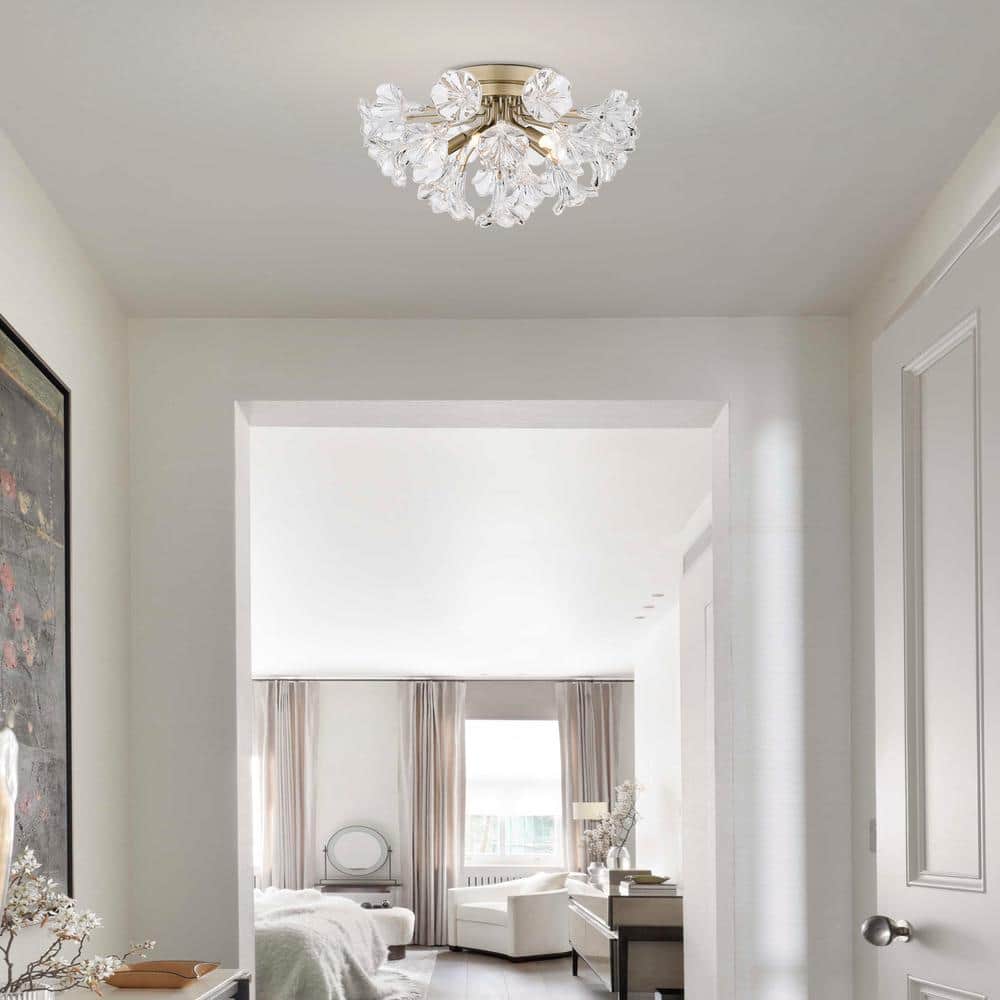 Blanca Brushed Champagne Glass Flower Flush Mount Light